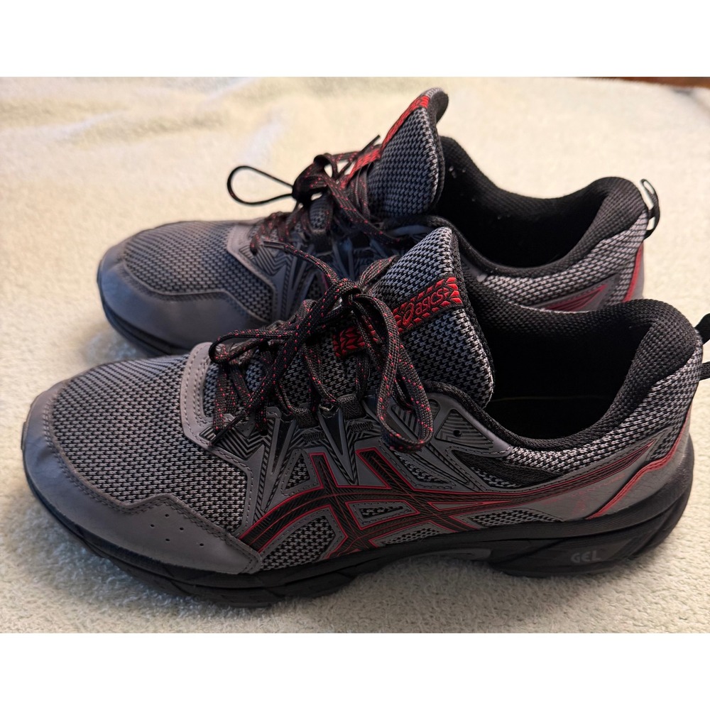 Asics Gel-Venture 8 Grey Red Black Running Shoes 1011B395 Mens 10.5 Extra Wide